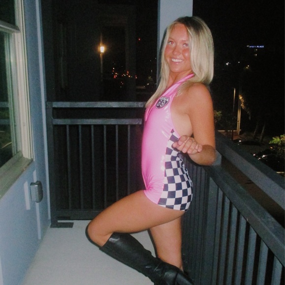 Pink Checkered Racing Bodysuit - Picture 4 of 4